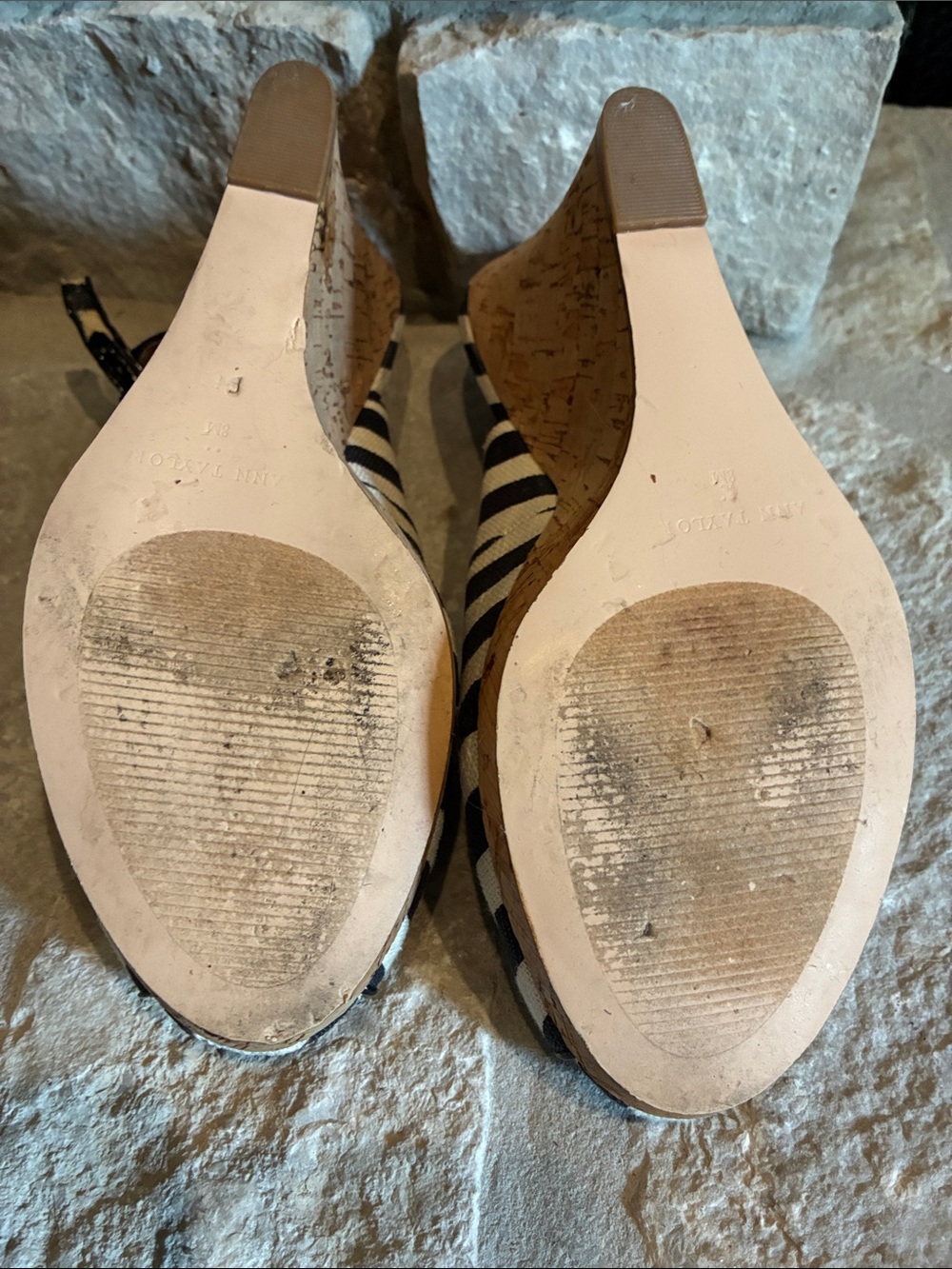 Ann Taylor Navy & Cream Striped Peep-Toe Slingback Heels - Picture 4 of 5